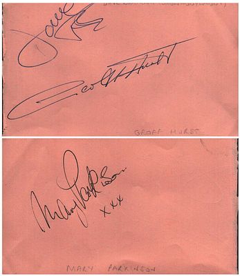 Geoff Hurst and Mary Parkinson signed album page. Signed back to back.