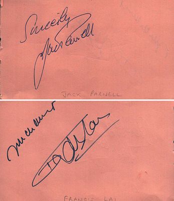 Jack Parnell and Francis Lai signed album page. Signed back to back.