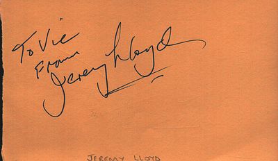 Jeremy Lloyd signed album page. Dedicated.