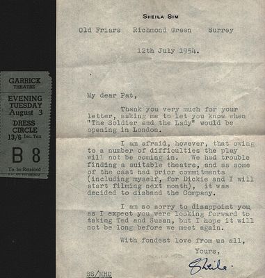 Sheila Sim TLS and ticket with original mailing envelope.