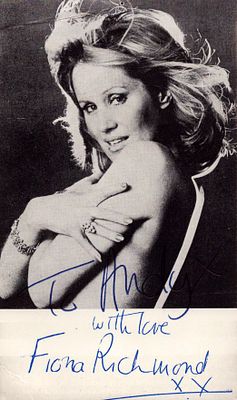 Fiona Richmond signed 6x4inch black and white photo. Dedicated.