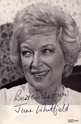 June Whitfield signed 6x4inch black and white photo.