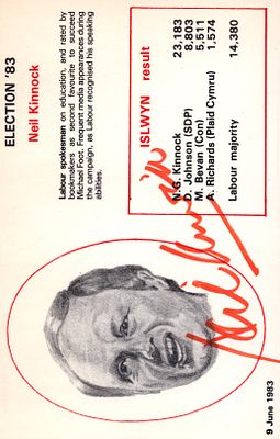 Neil Kinnock signed 6x4inch election card.