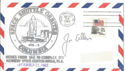 Astronaut Joseph P Allen signed Space Shuttle Orbiter Columbia FDC PM Cape Canaveral, FL Sep 21 
