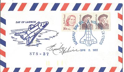 Astronaut Linda M Godwin signed Space Shuttle Day of Launch STS 37 FDC PM Nassau Bay Br. 
