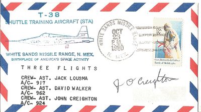 Astronaut John Oliver Creighton signed T-38 Shuttle Training Aircraft (STA) FDC PM White Sands 