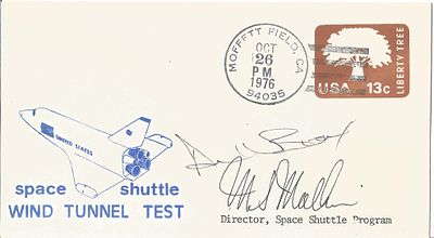 Astronauts Alan Bean and Myron Malkin signed Space Shuttle Wind Tunnel Test FDC PM Moffett 