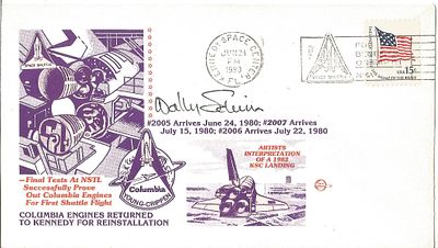 Astronaut Wally Schirra signed Space Shuttle Coumbia FDC PM Kennedy Space Center FL Jun 24 PM 1980.