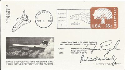 Astronauts Joe Engle and Richard Truly signed Space Shuttle Orbiter Envelope PM Houston TX Oct 