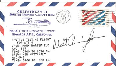 Astronaut Walt Cunningham signed Gulfstream II Shuttle Training Aircraft (STA) FDC Edwards, CA 