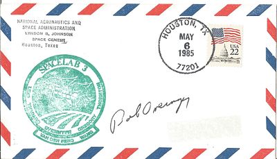 Astronaut Bob Overmyer signed Spacelab 3 envelope PM Houston TX May 6 1985 77201.