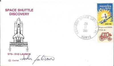 Astronaut John Fabian signed Space Shuttle Discovery STS-/51G Launch Envelope PM Kennedy Space 