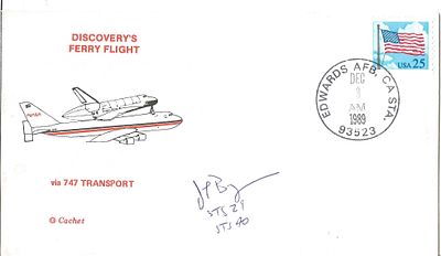 Astronaut James Bagian signed Discovery Ferry Flight via 747 Transport Envelope PM EDWARDS AFB 