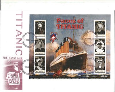 Titanic - faces of Titanic cover. 10/9/1998 Madagascar postmark.