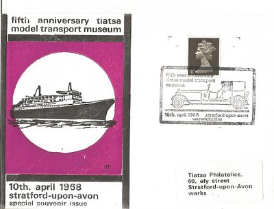 5th anniv Tiatsa model transport museum cover. 10/4/68 ,Stratford upon avon postmark.