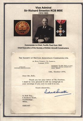 Vice Admiral Sir Richard Smeeton KCB (CB) MBE signed Typed headed note paper in reply to a 