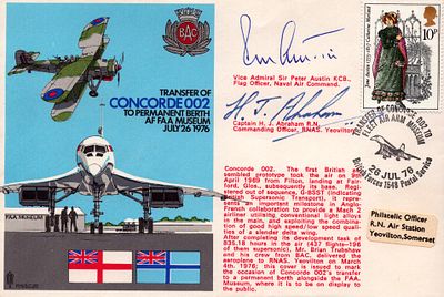 Vice Admiral Sir Peter Austin and Captain HJ Abraham signed, transfer of Concorde 002 to 