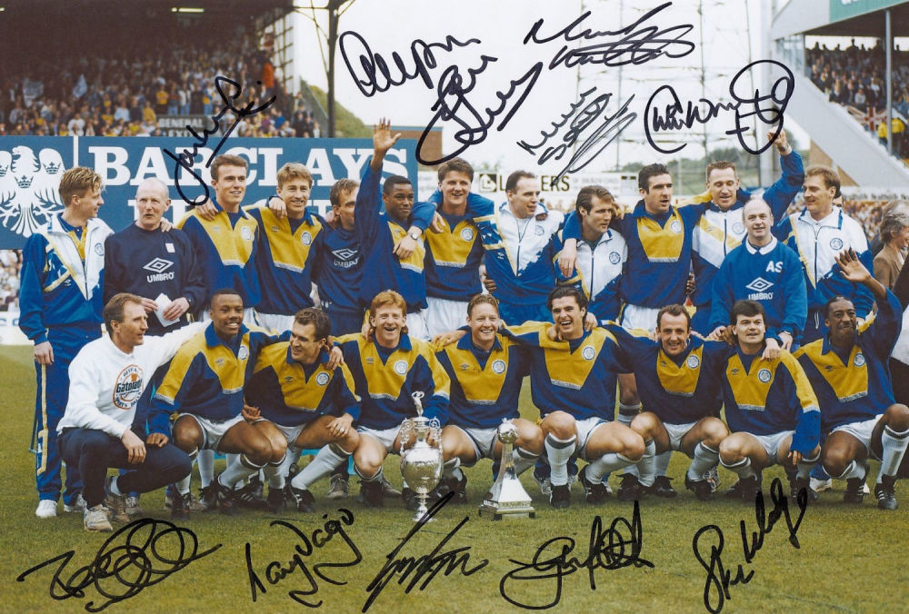 Lot 111: Autographed LEEDS UNITED 12 x 8 photo -...