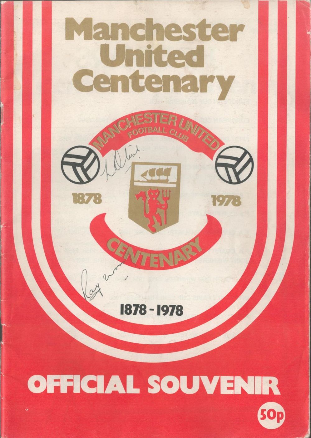 Lot 143: Manchester United legends multi signed Centenary 1878-1978 v...