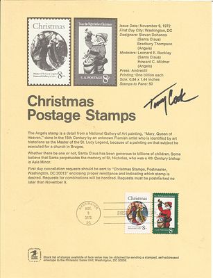 Tommy Cook signed stamp sheet.