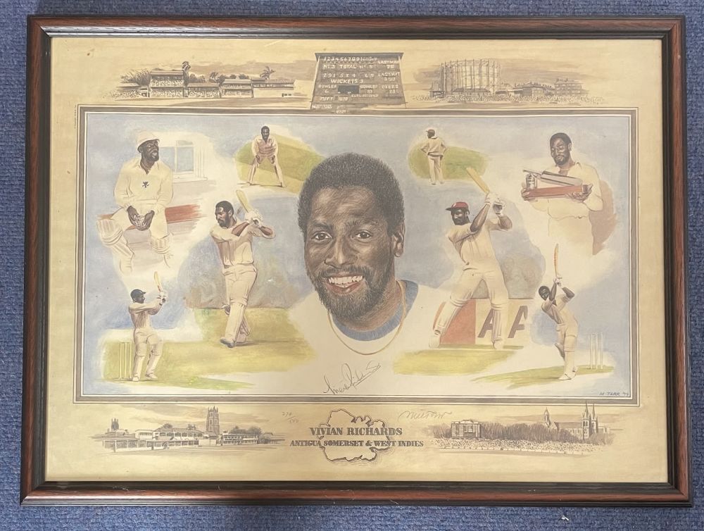 Lot 167: Vivian Richards 23x18 overall size mounted and framed...