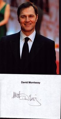 Coloured photograph of David Morrissey with signature card 8x10inch.
