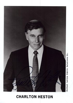 Charlton Heston signed promo photo, black and white 7x5inches.