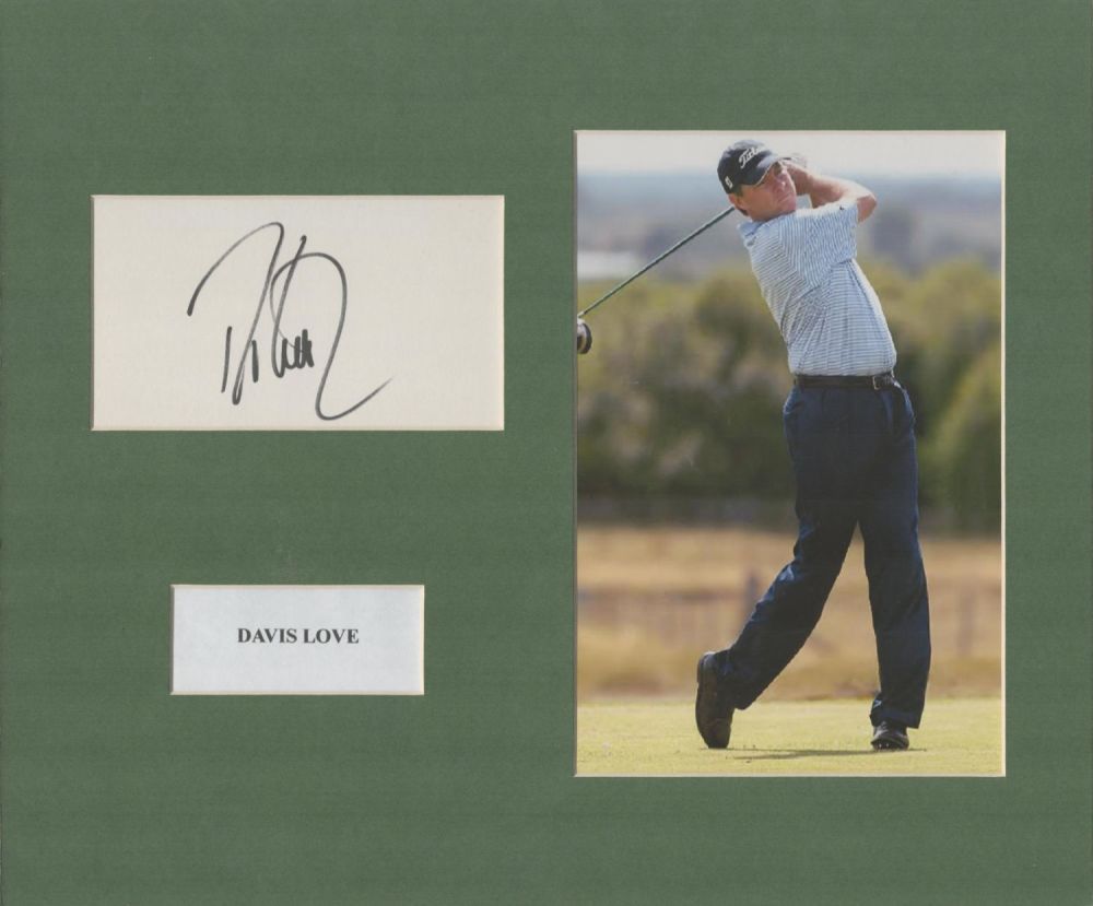 Lot 187: Davis Love 10x12 overall size mounted signature piece....
