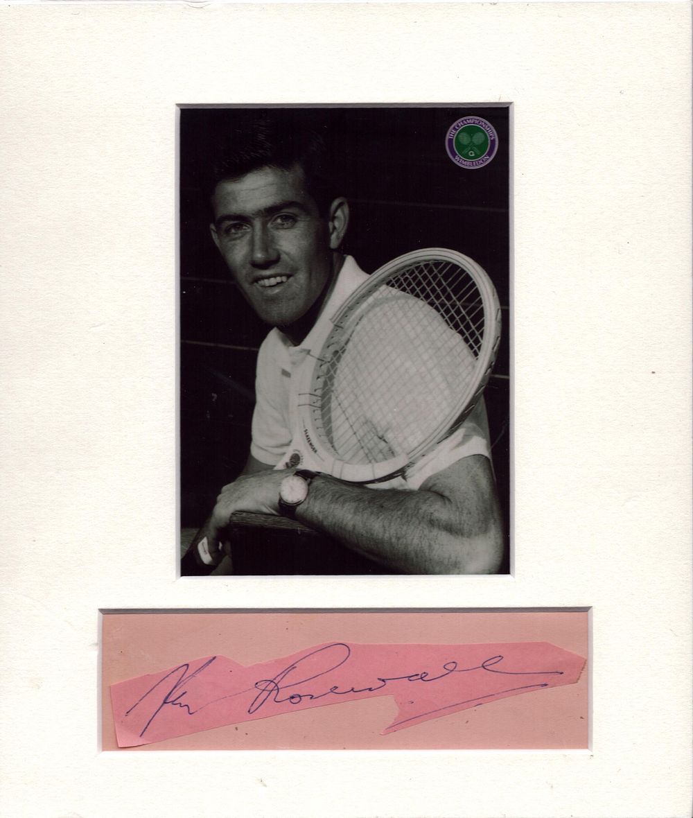 Lot 151: Ken Rosewall irreguular cut signature mounted below black...