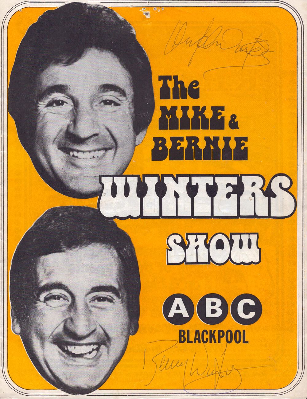 Lot 168: Mike and Bernie Winters signed programme. Signed on...