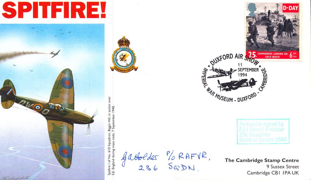 Lot 282: Gerald A Holder signed Spitfire! FDC stamped at...