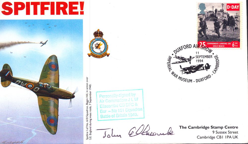Lot 284: John L W Ellacombo signed Spitfire! FDC stamped...