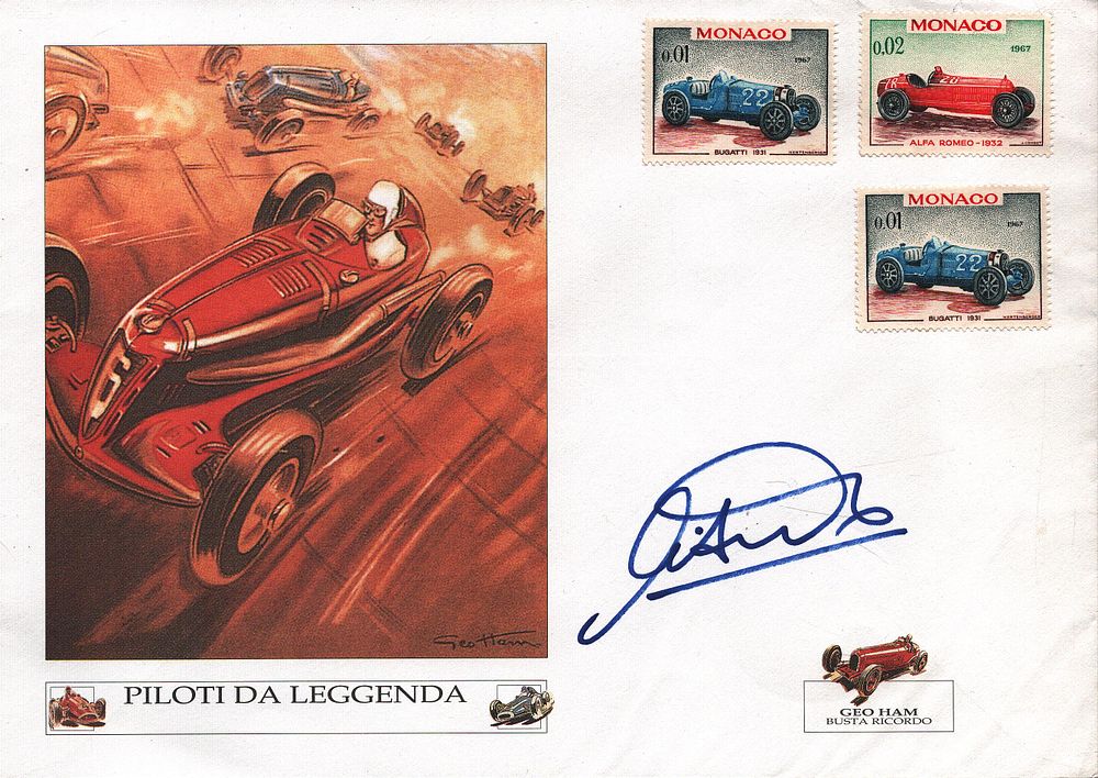 Lot 300: Michele Alboreto signed FDC. Piloti Da Leggenda. Three...