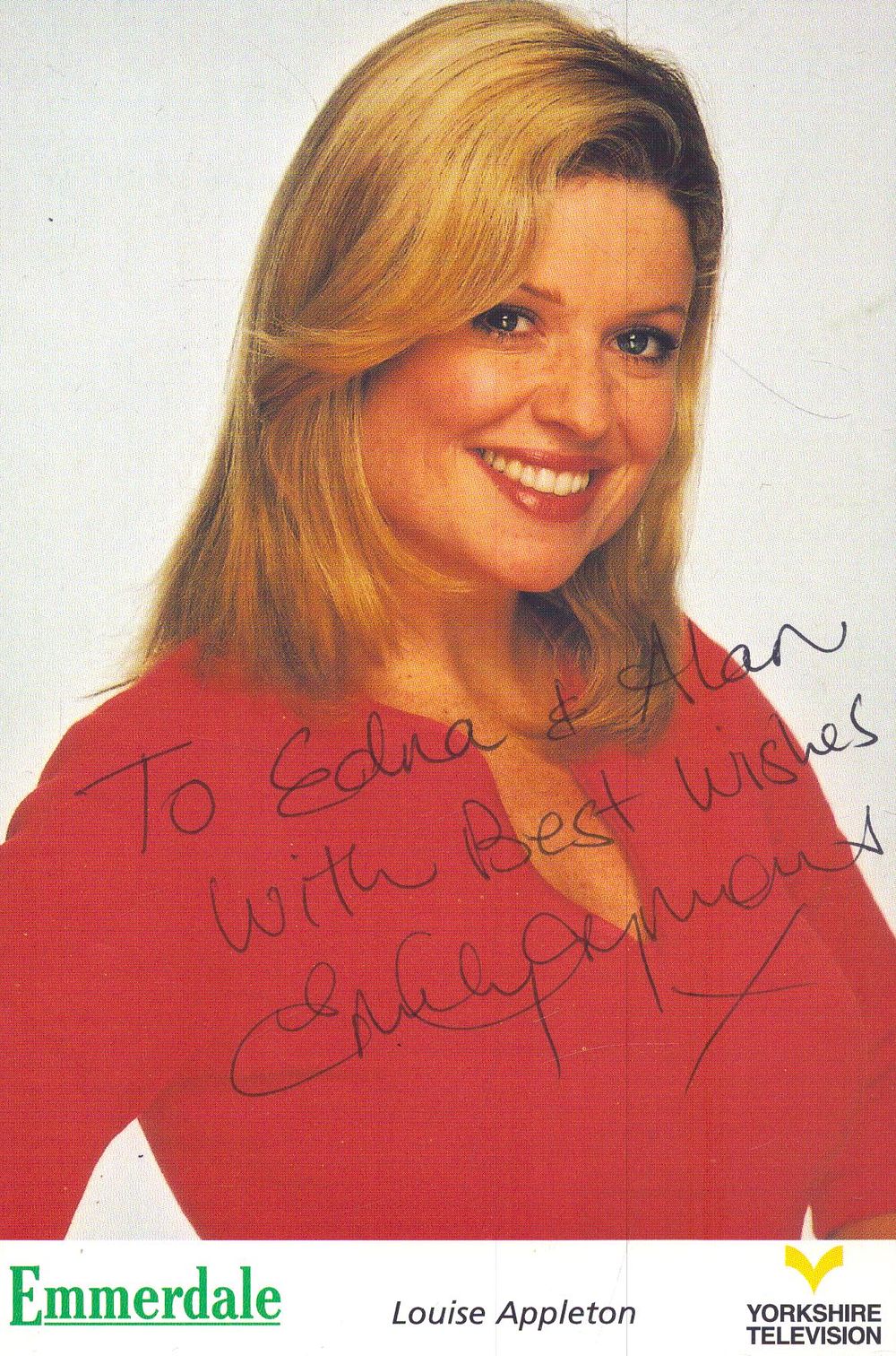Lot 369: Emily Symons signed 6x4inch promo card, DEDICATED.