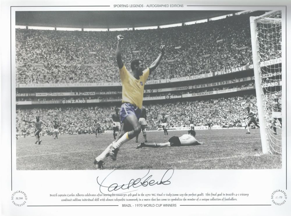 Lot 234: Carlos Alberto 16x12 hand signed colour, Black and...