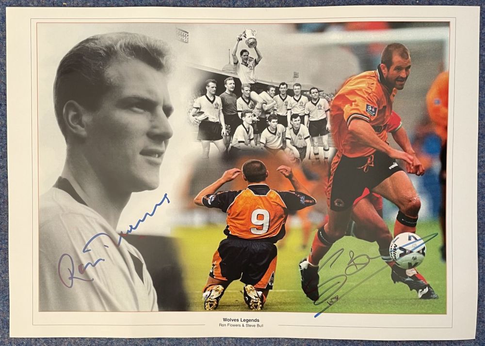Lot 252: Wolves Legends Ron Flowers and Steve Bull signed...