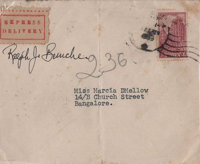 Dr Ralph Bunche, US Civil Rights campaigner signed envelope.