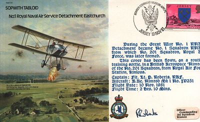 P. Roberts, cpt: flt lt signed FDC. RAF B1 Sopwith Tabloid. No.1 Royal Naval Air Service 