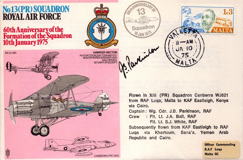 Lot 178: Wg Cdr J B Parkinson signed cover No...