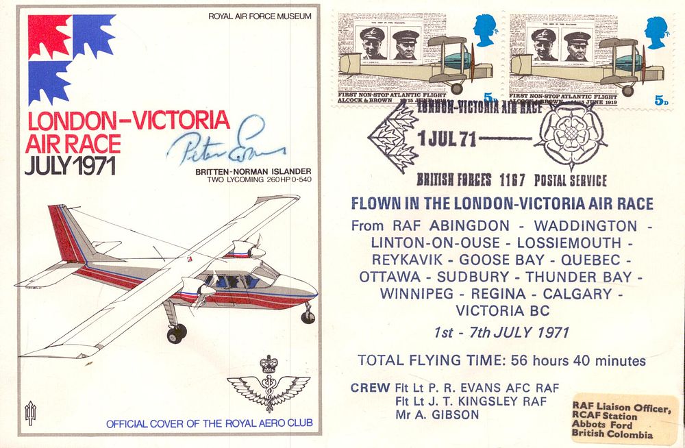Lot 212: Peter Evans signed London- Victoria Air Race July...