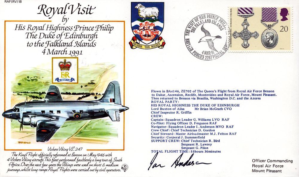Lot 243: Sqn Ldr I Anderson signed Royal visit RV18...