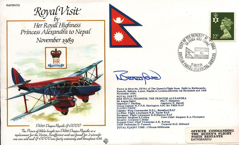 Lot 253: Wg comm Beresford signed Royal visit RV13 cover.