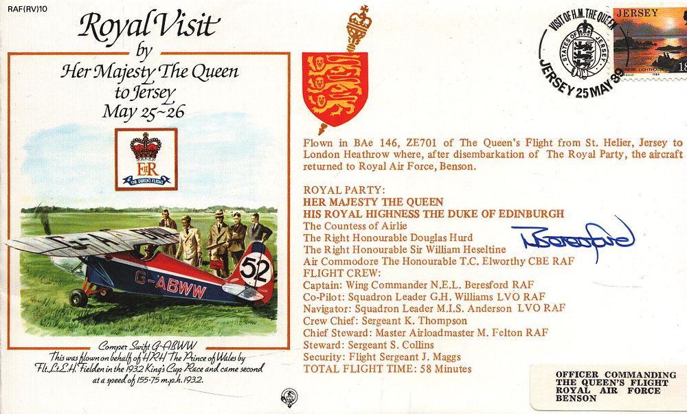 Lot 258: Wg comm Beresford signed Royal visit RV10 cover.