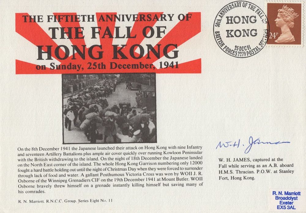 Lot 223: WW2 fall of Hong Kong cover signed by...