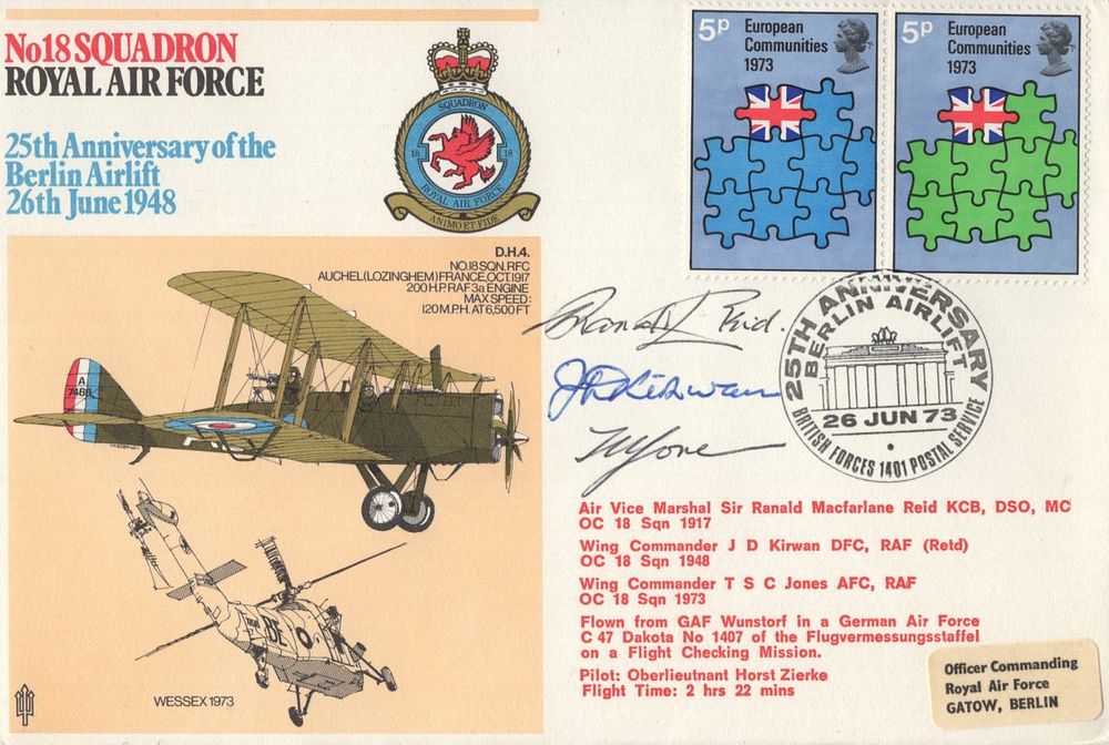 Lot 228: Great War ace, RAF No18 Squadron cover signed...