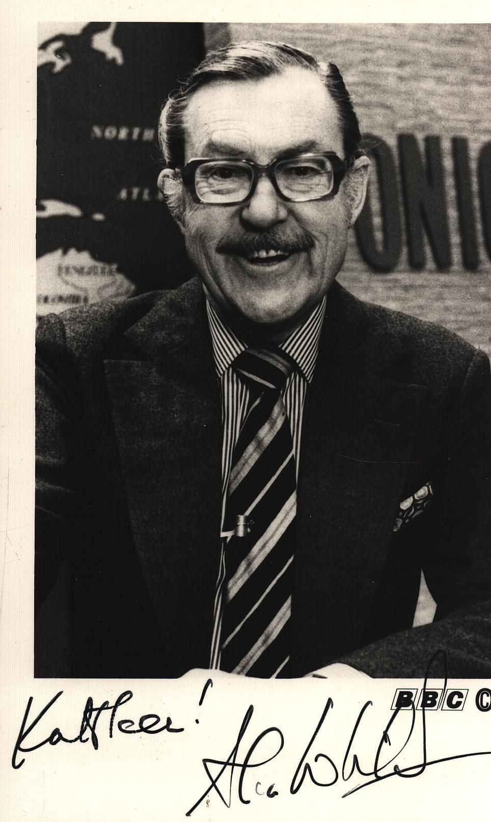 Lot 361: Alan Whicker signed 6x4inch black and white photo....