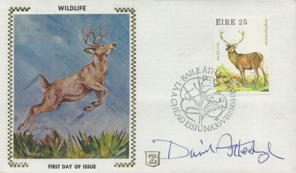 Lot 161: David Attenborough, a signed Eire Wildlife Silk FDC,...