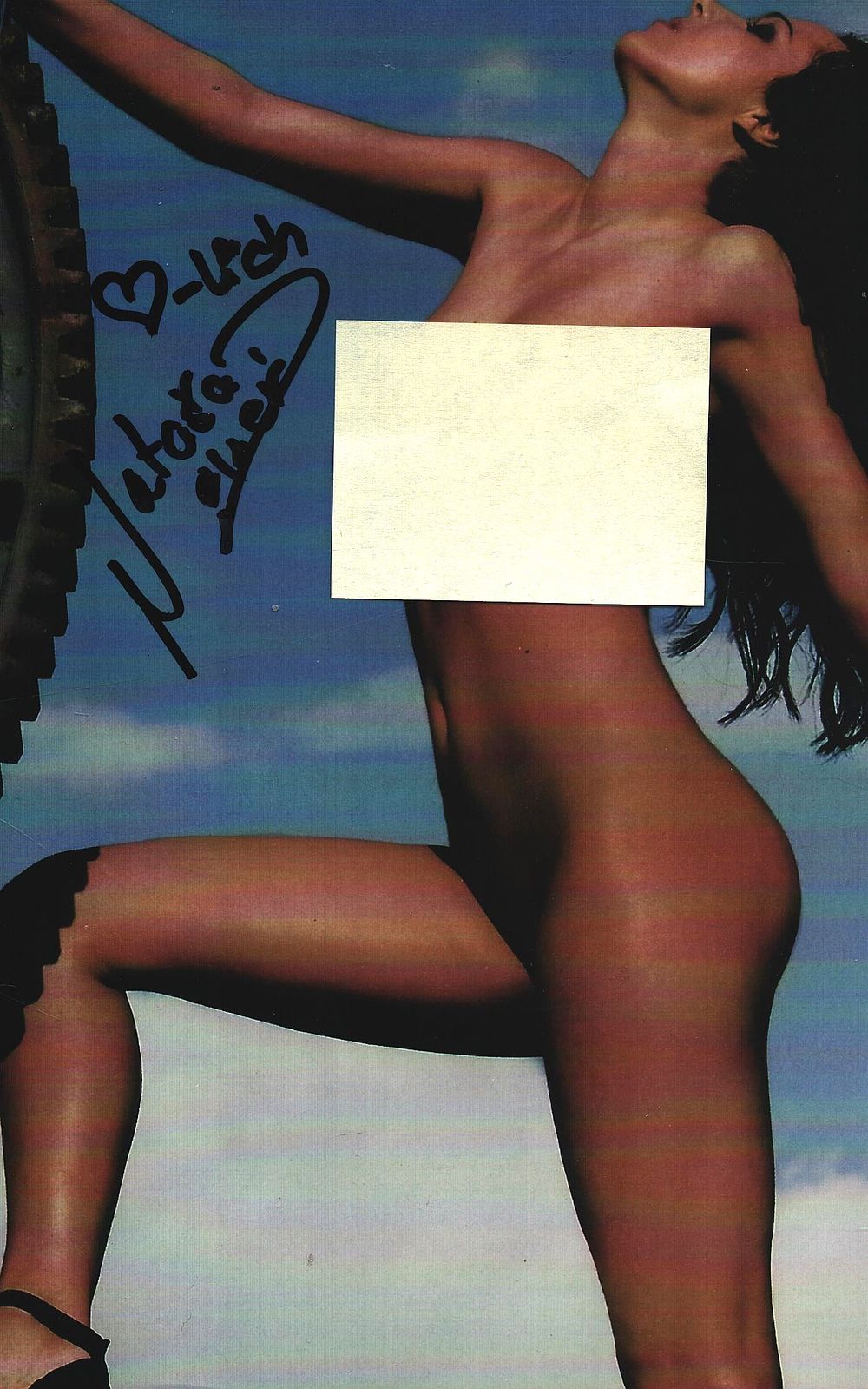 Lot 370: Natasha Dilber signed 7x5inch colour risque photo.