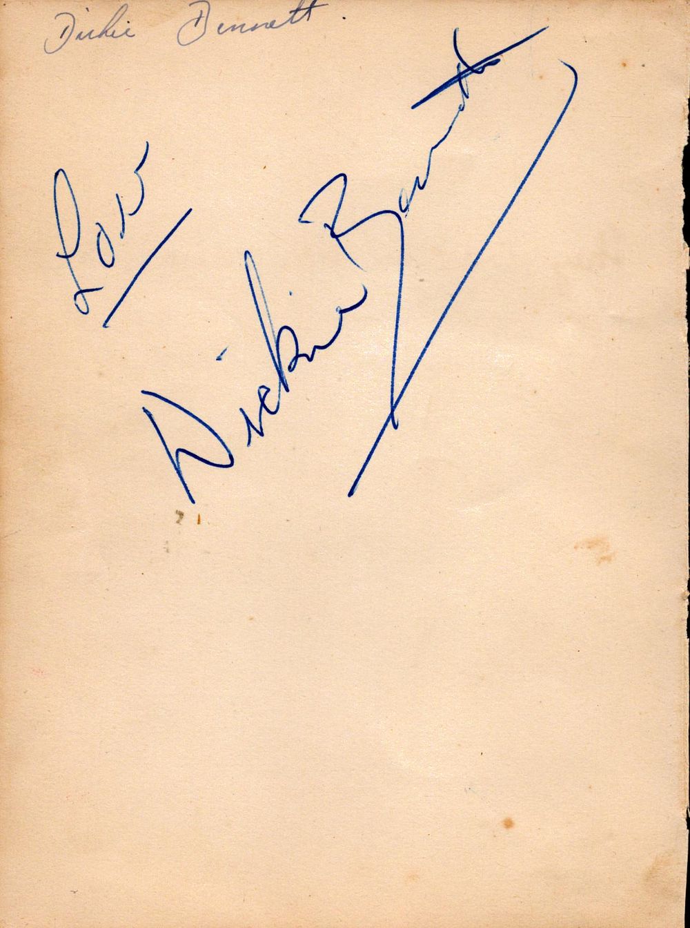 Lot 441: Signature card from Dickie Bennett.