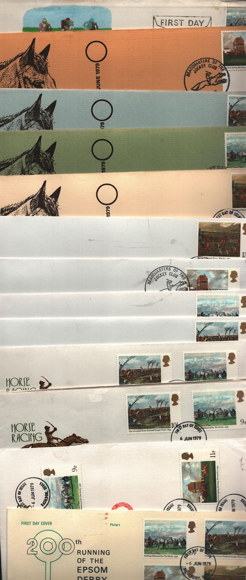 Lot 489: FDC's Collection (10 plus) Unsigned. Horse Racing. Stamps...